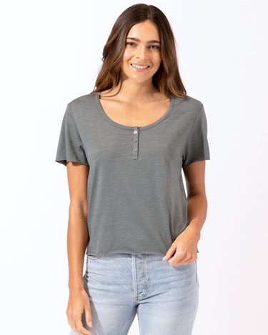Whitlea Raw Edge Baby Henley Womens Tops Short Threads 4 Thought 