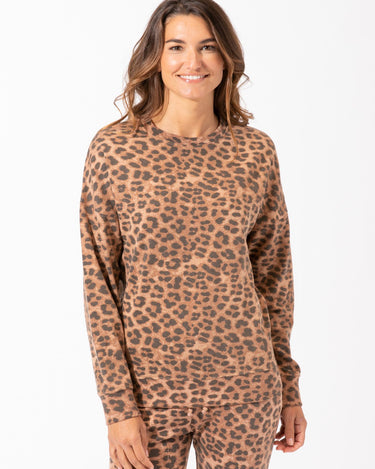 Cathy Leopard Print Oversized Crew Womens Tops Top Threads 4 Thought XS Neultral Multi 