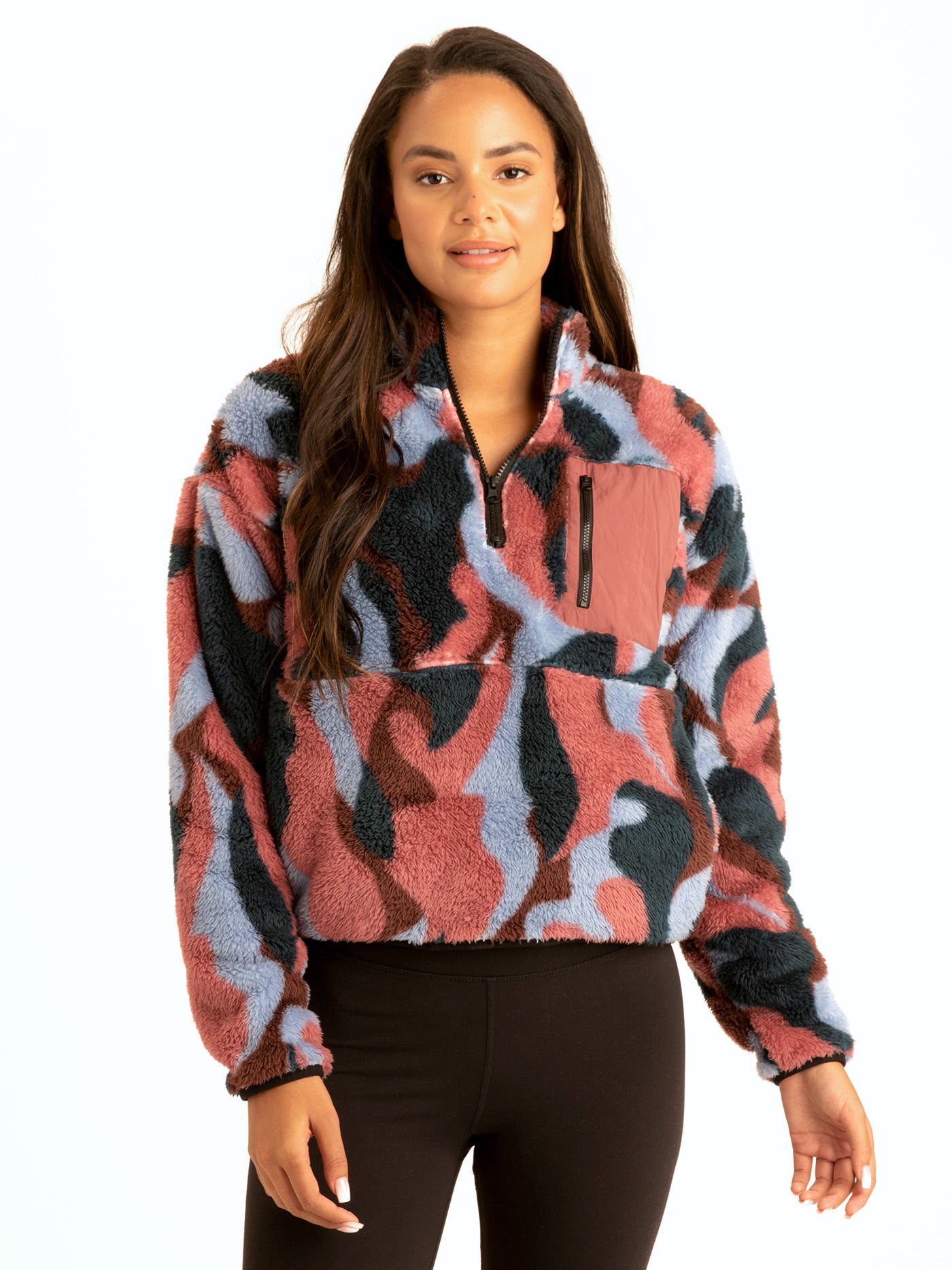 Katya Abstract Camo Print 1/2 Zip Pullover Womens Outerwear Sweatshirt Threads 4 Thought 